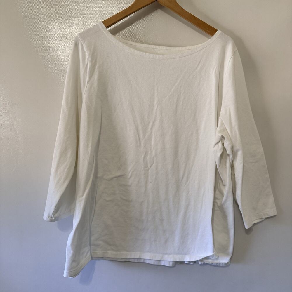 Talbots Outlet Women’s White Boat Neck 3/4 Sleeve Cotton Knit Top Size 3X Plus